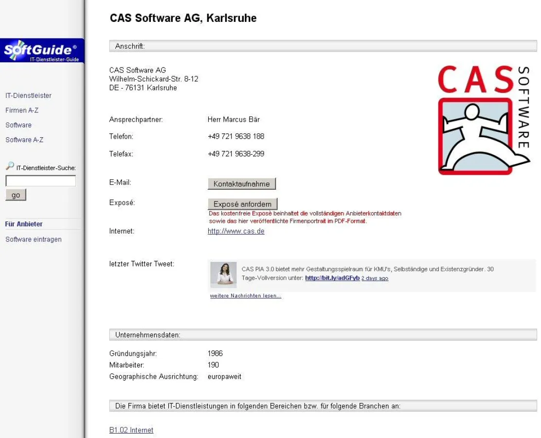 Beispiel: SoftGuide-Firmenportrait der CAS Software AG, Karlsruhe