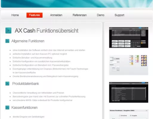 Bild: „AX Cash“ Produktwebsite mit AxCMS.net in nur 4 Tagen realisiert