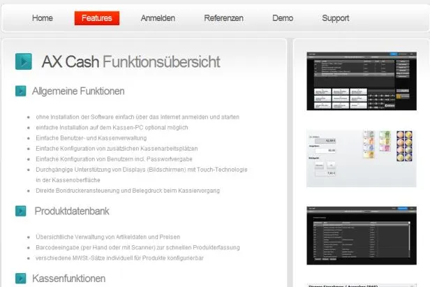 „AX Cash“ Produktwebsite mit AxCMS.net in nur 4 Tagen realisiert Bild: „AX Cash“ Produktwebsite mit AxCMS.net in nur 4 Tagen realisiert