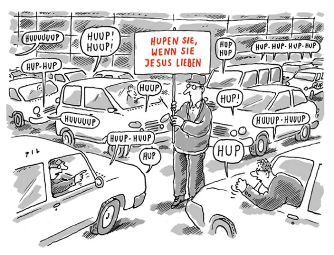 CARICATURA Galerie zeigt "Til Mette – Hupen Sie, wenn Sie Jesus lieben" Bild: CARICATURA Galerie zeigt "Til Mette – Hupen Sie, wenn Sie Jesus lieben"