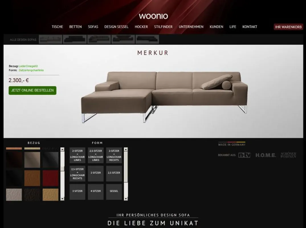 Online das eigene Designsofa konfigurieren