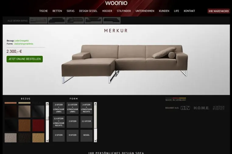 WOONIO stellt erste individuelle Design Sofa Kollektion vor. Bild: WOONIO stellt erste individuelle Design Sofa Kollektion vor.