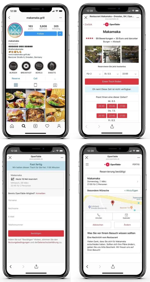 OpenTable-Buchung über Instagram