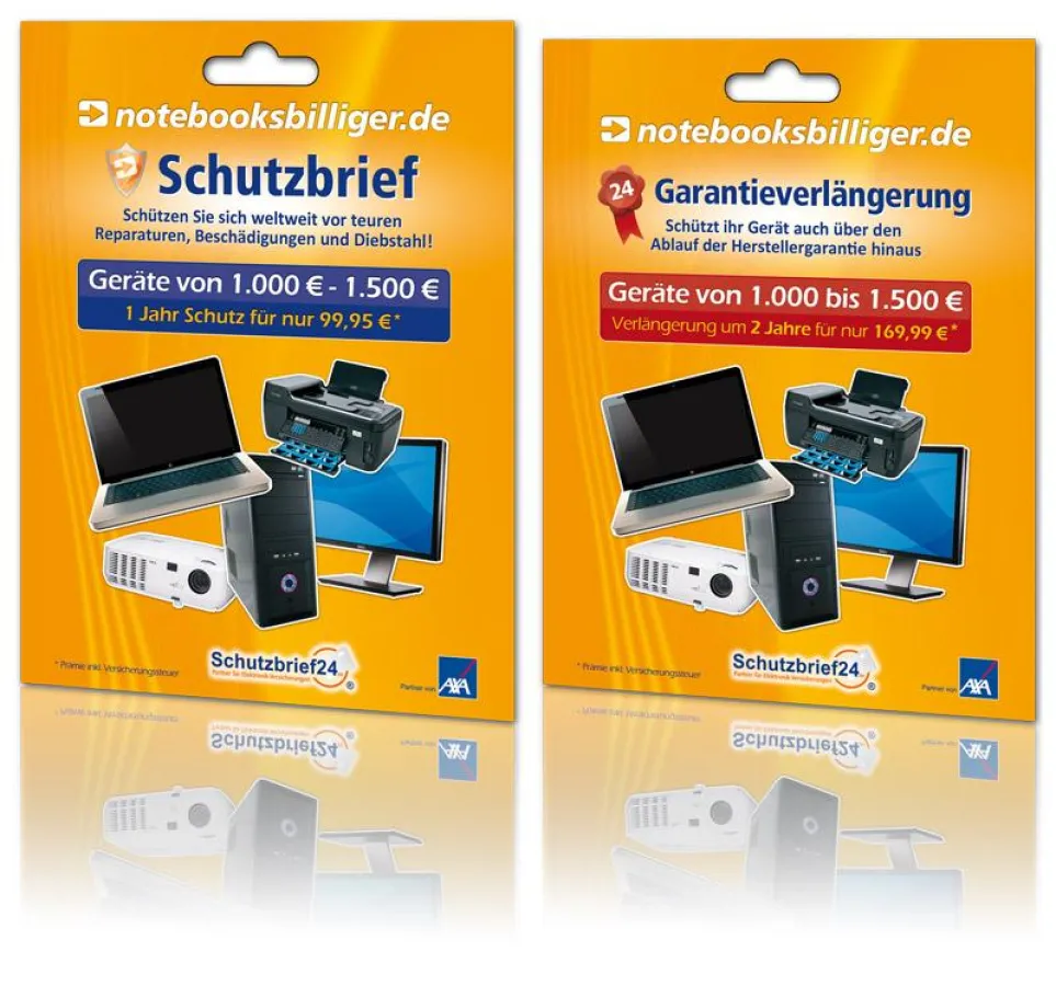 Die Packages von notebooksbilliger.de und Schutzbrief24 enthalten zukünftig alle Versicherungsinformation in hochw. Verpackungen.