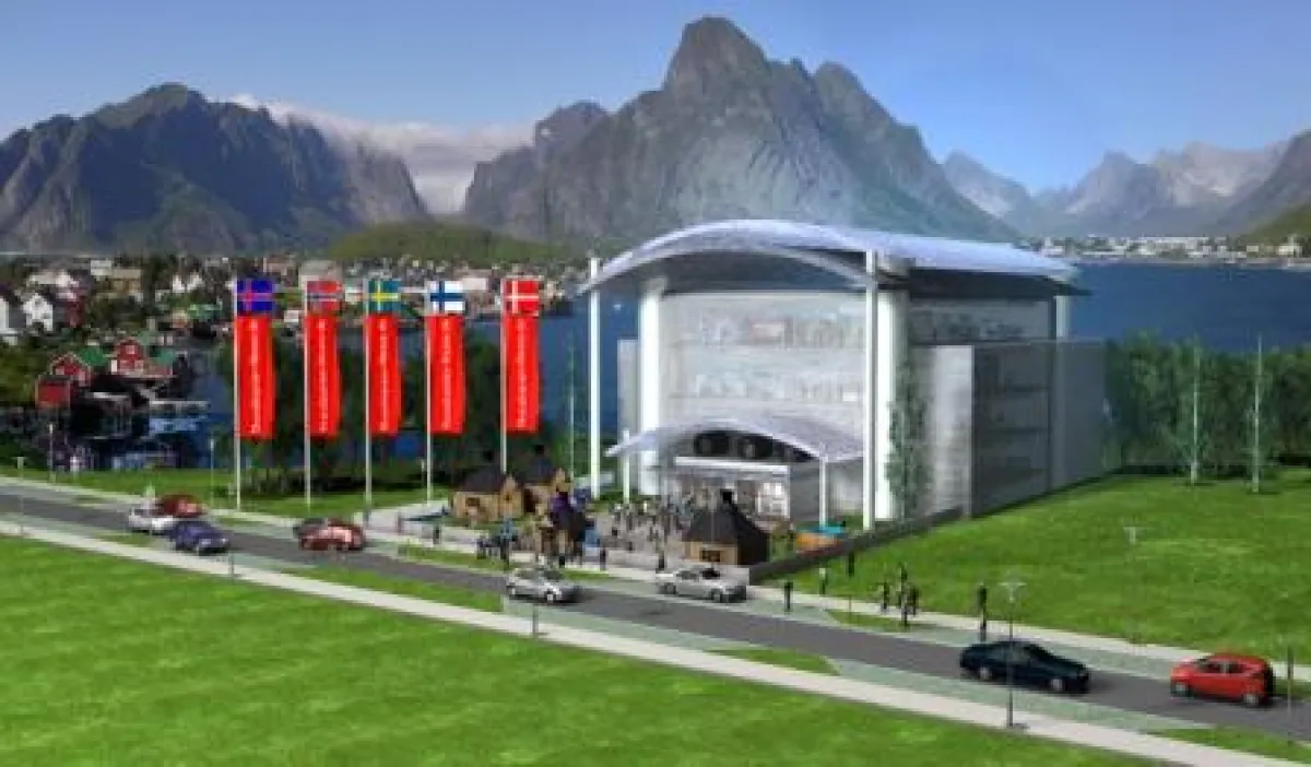 Die virtuelle Halle der Skandinavienmesse.de vor Fjordlandschaft