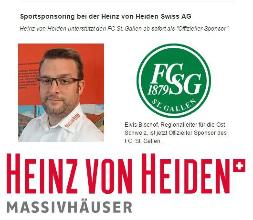 Sportsponsoring bei der Heinz von Heiden Swiss AG - Heinz von Heiden unterstützt den FC St. Gallen