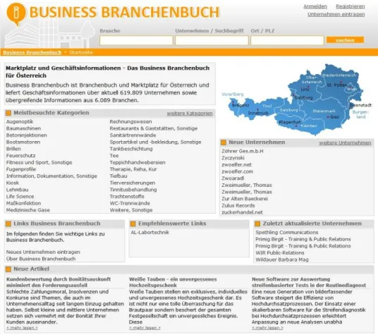 Neues Branchenbuch für Österreich Bild: Neues Branchenbuch für Österreich