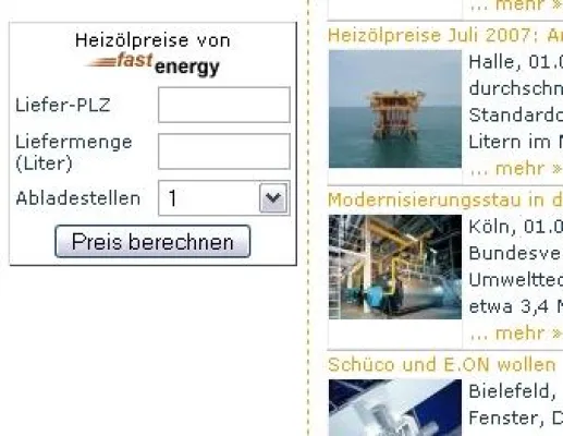 Bild: EnergiePortal.info: Der Heizölpreis-Rechner