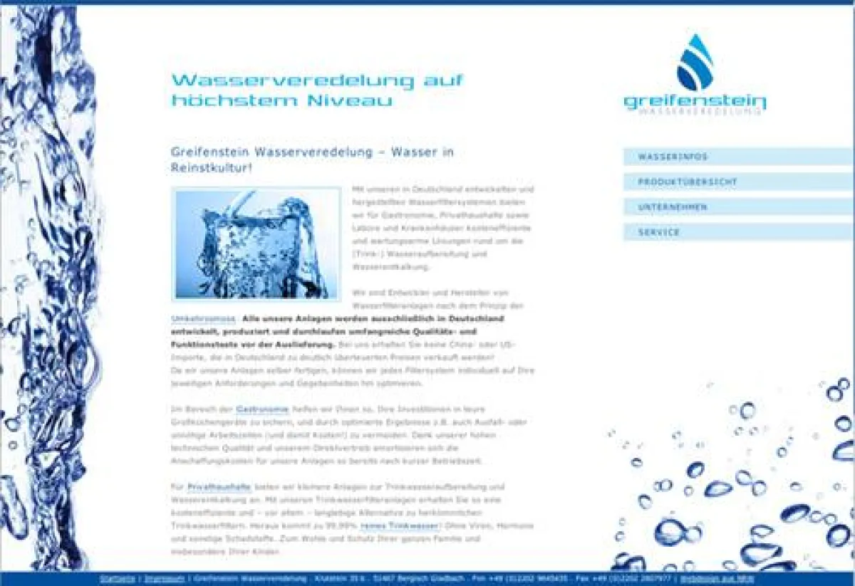 Ein moderner und frischer Webauftritt mit vielfältigen Informationen rund um das Thema Wasserveredelung bzw. filtration.