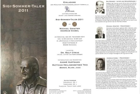 Verleihung des Sigi Sommer Talers 2011 an Andreas Giebel und Michael Graeter Bild: Verleihung des Sigi Sommer Talers 2011 an Andreas Giebel und Michael Graeter