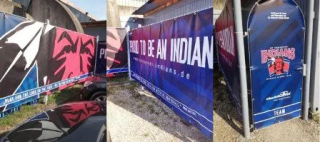Bild: Das "Mannschafts-Tipi" bekommt "Außenfassade" aus Frontlit Bannern