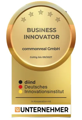 commonreal GmbH als Business Innovator ausgezeichnet Bild: commonreal GmbH als Business Innovator ausgezeichnet