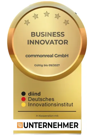 commonreal GmbH als Business Innovator ausgezeichnet Bild: commonreal GmbH als Business Innovator ausgezeichnet