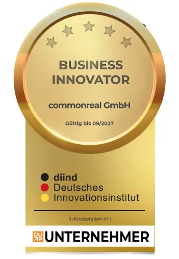 commonreal GmbH als Business Innovator ausgezeichnet Bild: commonreal GmbH als Business Innovator ausgezeichnet