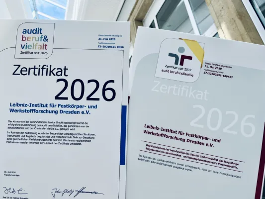 Bild: IFW Dresden für Familienfreundlichkeit und Vielfalt ausgezeichnet