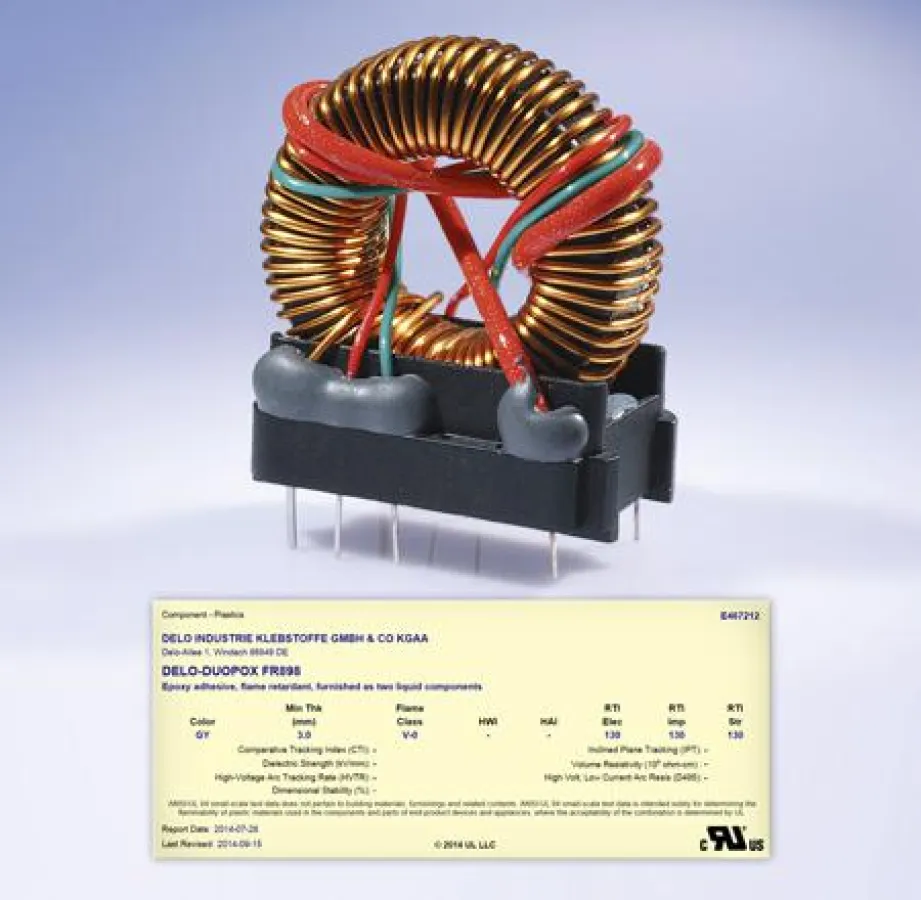 Bild: PFC-Drossel, die zusätzliche Sicherheit durch einen flammgeschützten Klebstoff erhält, etwa