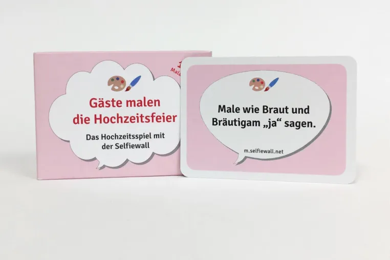 Das Hochzeitsspiel „Gäste malen die Hochzeitsfeier“ lädt die Gäste mit kreativen Malaufgaben zum Mitmachen ein Bild: Das Hochzeitsspiel „Gäste malen die Hochzeitsfeier“ lädt die Gäste mit kreativen Malaufgaben zum Mitmachen ein