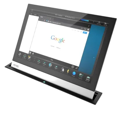AMX präsentiert eine neue Bedienoberfäche - das im Tisch versenkbare G5 Modero-X Touch Panel Bild: AMX präsentiert eine neue Bedienoberfäche - das im Tisch versenkbare G5 Modero-X Touch Panel