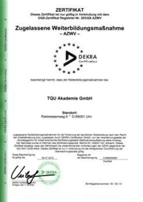 Bild: Weiterbildungen der TQU Akademie nach AZWV zertifiziert