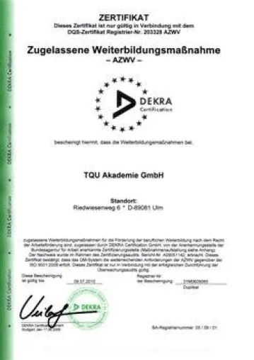 Bild: Weiterbildungen der TQU Akademie nach AZWV zertifiziert