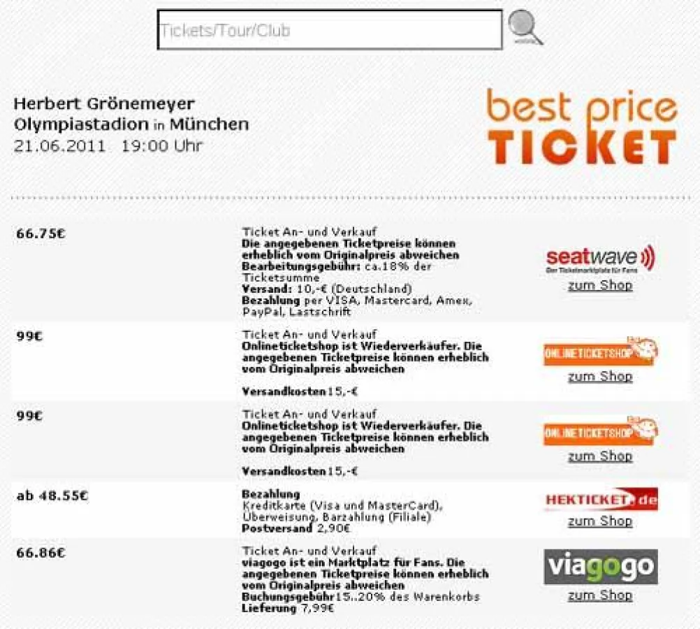 Ticket Preisvergleich