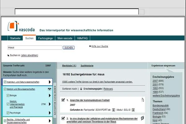 Bild: Wissenschaftsportal vascoda: Neues Design, neue Technologie