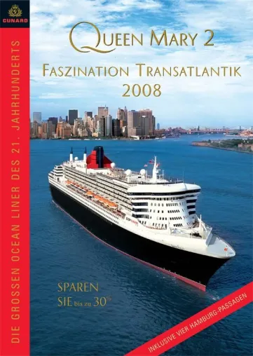 Bild: Queen Mary 2 auch 2008 vier Mal von Hamburg über den Atlantik