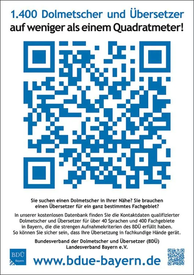 BDÜ-Plakat mit QR-Code. Abdruck im redaktionellen Kontext gestattet und honorarfrei.