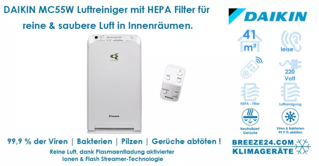 Bild: Die Lösung für Buchhändler. Daikin MC55W Luftreiniger mit HEPA 13 Filter filtert 99,9% der Viren & Bakterien.