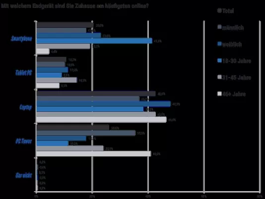 Bild: Die meisten Deutschen sind Zuhause mit dem Laptop online