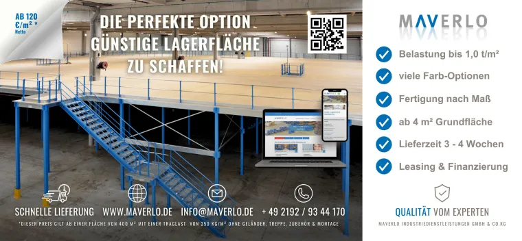 MAVERLO präsentiert: Die Lagerbühne – Die intelligente Lösung für kostengünstige Flächenoptimierung Bild: MAVERLO präsentiert: Die Lagerbühne – Die intelligente Lösung für kostengünstige Flächenoptimierung