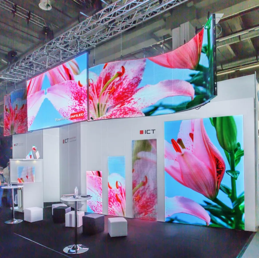 ICT Messestand mit kreativen LED-Installationen auf der Prolight+Sound 2013.