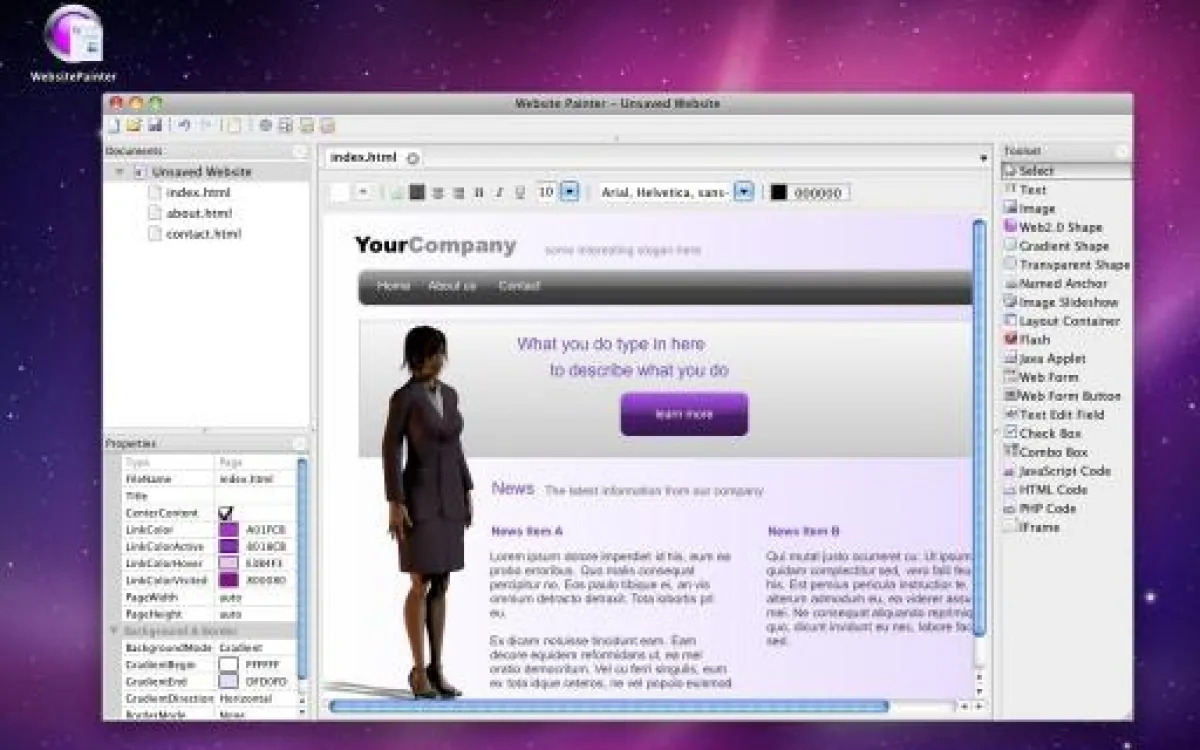 WebsitePainter unter Mac OS X