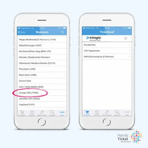 Bild: Tickets für triregio-Region in HandyTicket Deutschland verfügbar