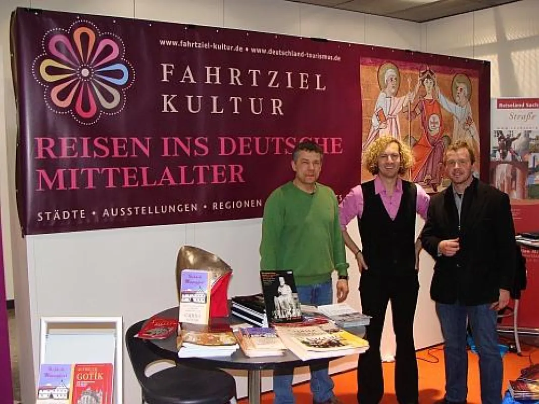 Thomas Spindler, Dr. Alexander Schubert und Matthias Poeschel am Stand des innovativen Tourismusprojekts Fahrtziel Kultur.