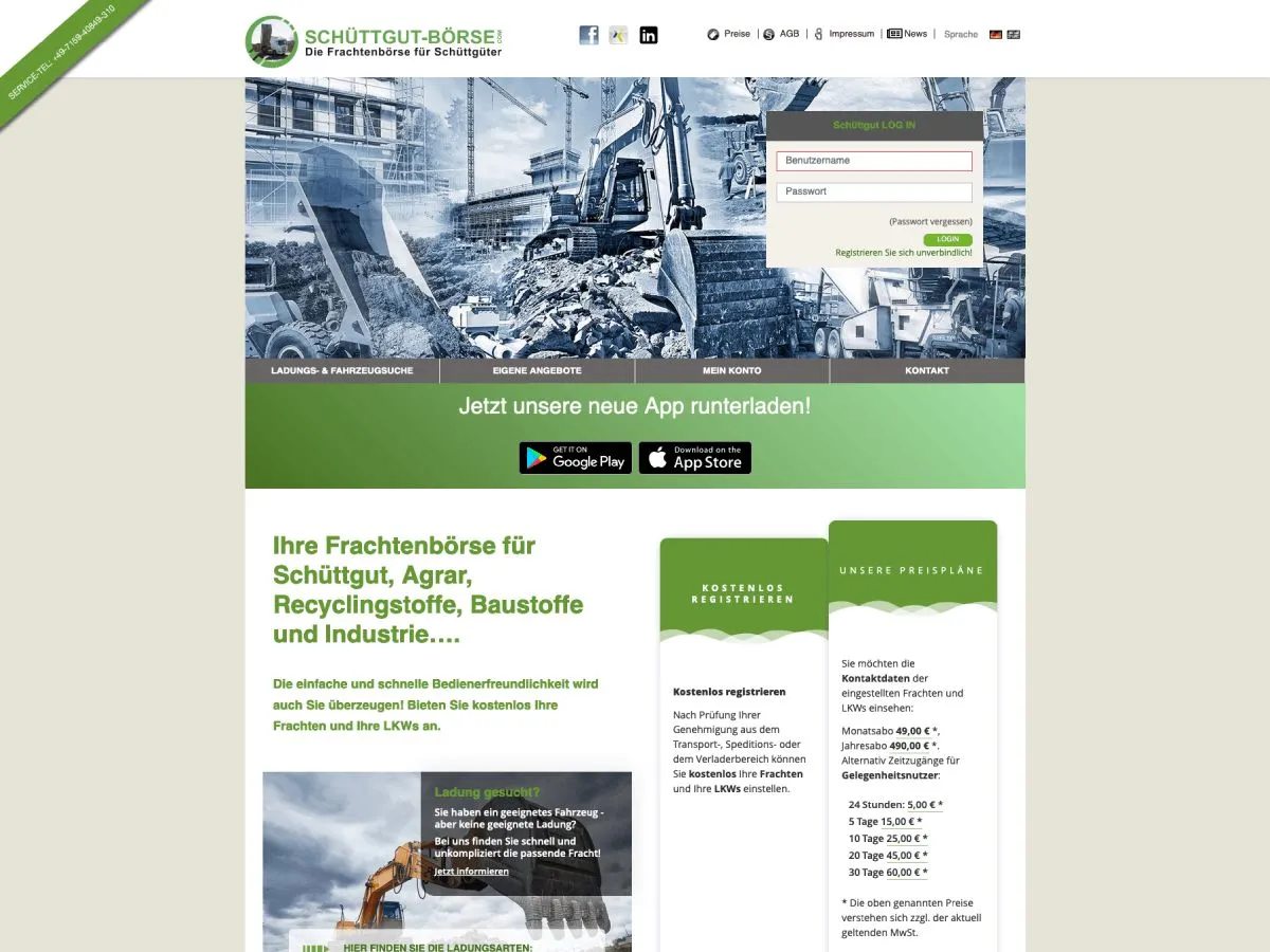 Webseite www.schuettgut-boerse.com (© Diversa Hambach GmbH)