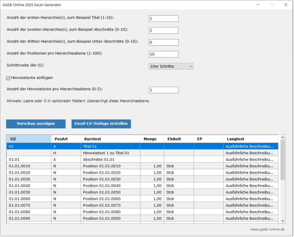 Excel-LV-Generator (© gaeb-online)
