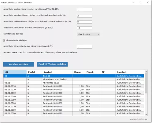 Bild: Der Excel-LV-Generator von GAEB-Online 2025