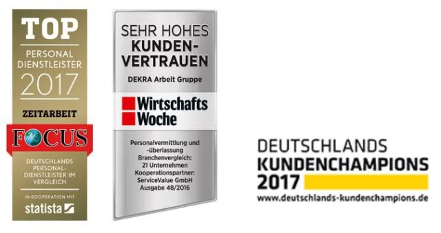 Drei Auszeichnungen für die DEKRA Arbeit Gruppe Bild: Drei Auszeichnungen für die DEKRA Arbeit Gruppe