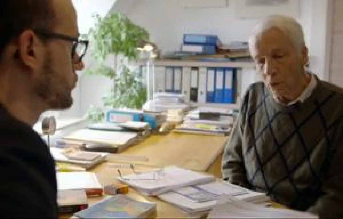 Moderator Rainer Maria Jilg (BR) im Gespräch mit Otto W. Teufel, stellv. Vorsitzender der ADG.