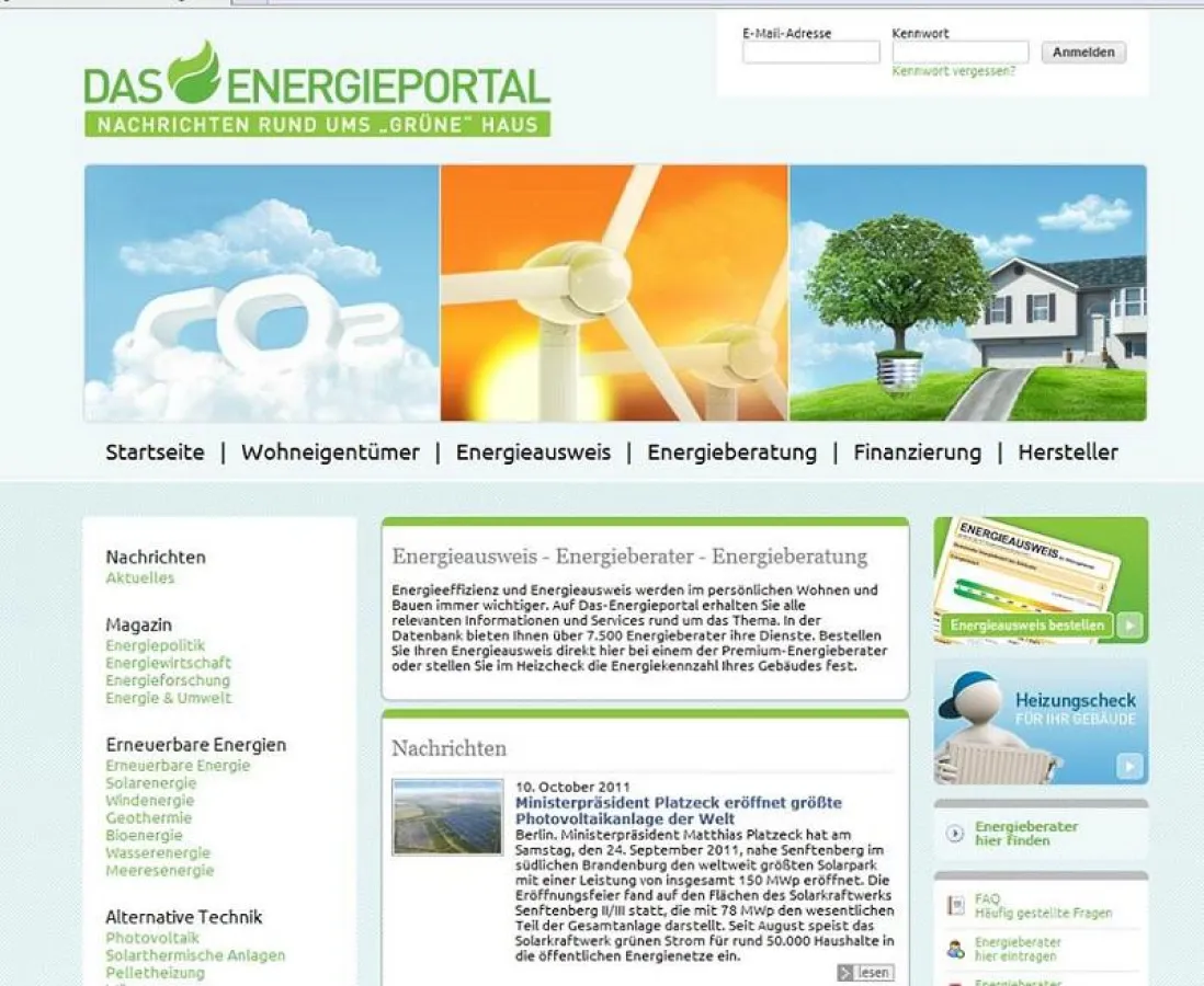 Das Energieprotal im neuen Design
