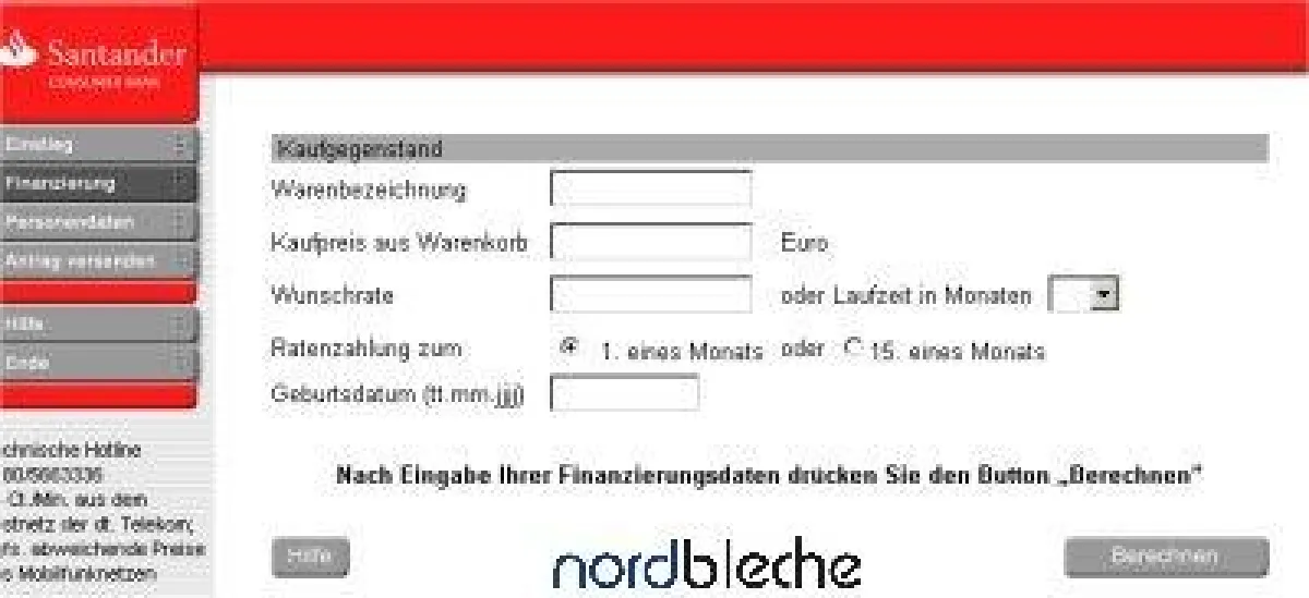 Eingabefeld zur Finanzierungsanfrage