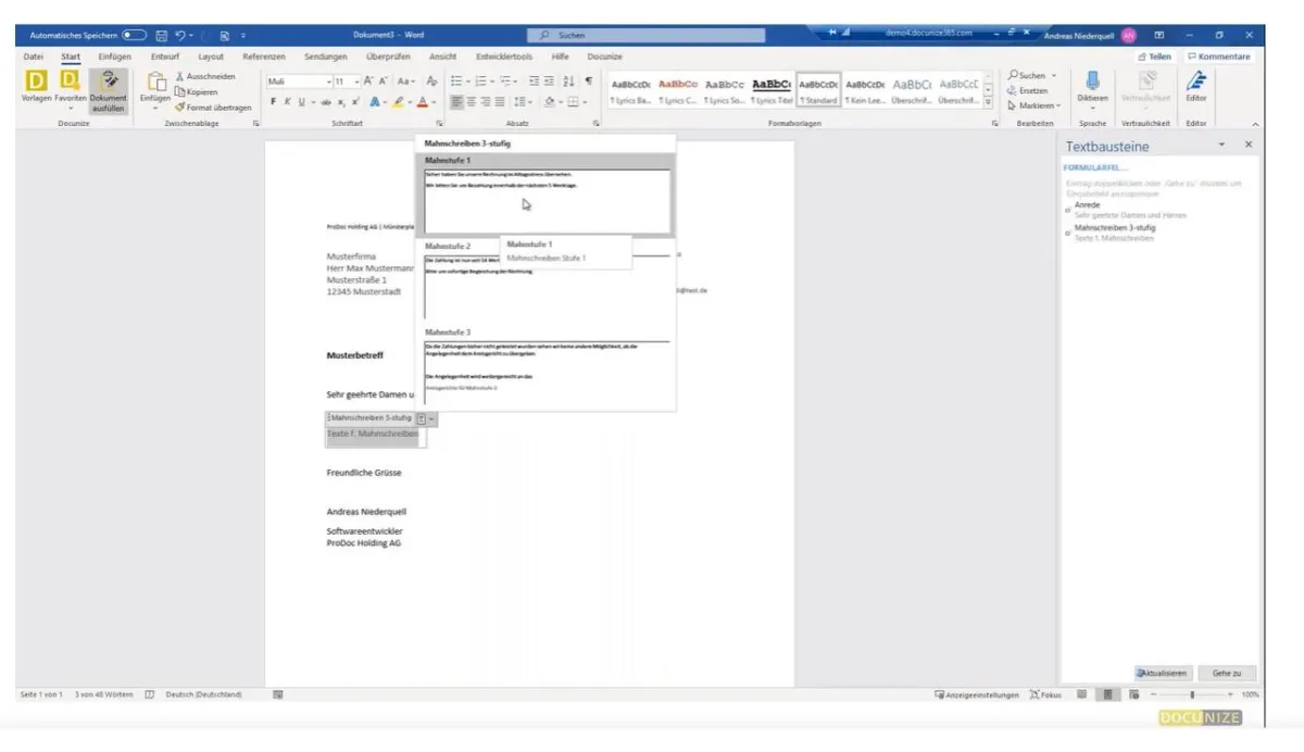 DOCUNIZE 2020 mit Textbausteinen