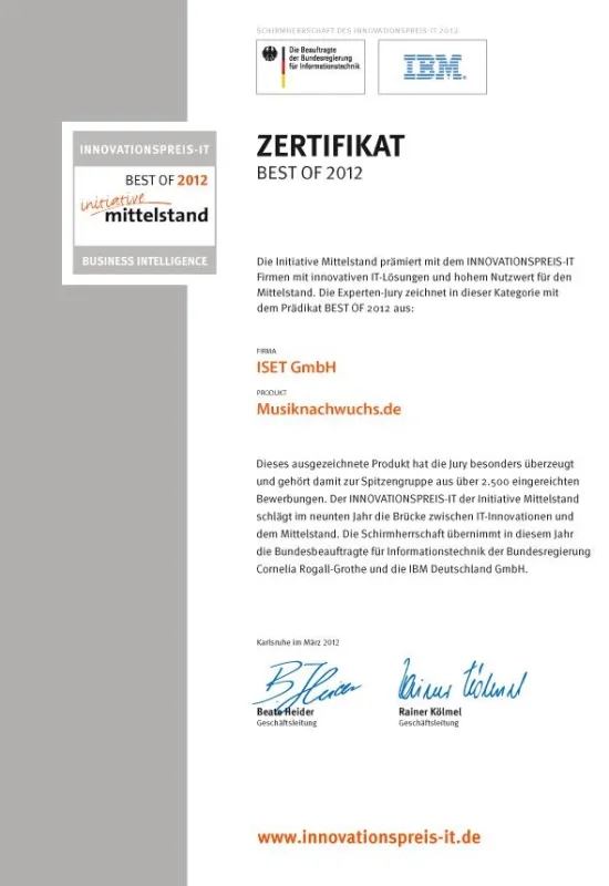 Zertifikat Musiknachwuchs.de, Best of 2012