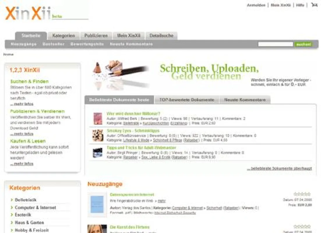 XinXii | Screenshot Homepage
