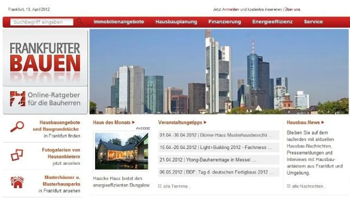 Screenshot von www.frankfurter-bauen.de Foto: Evianet GmbH