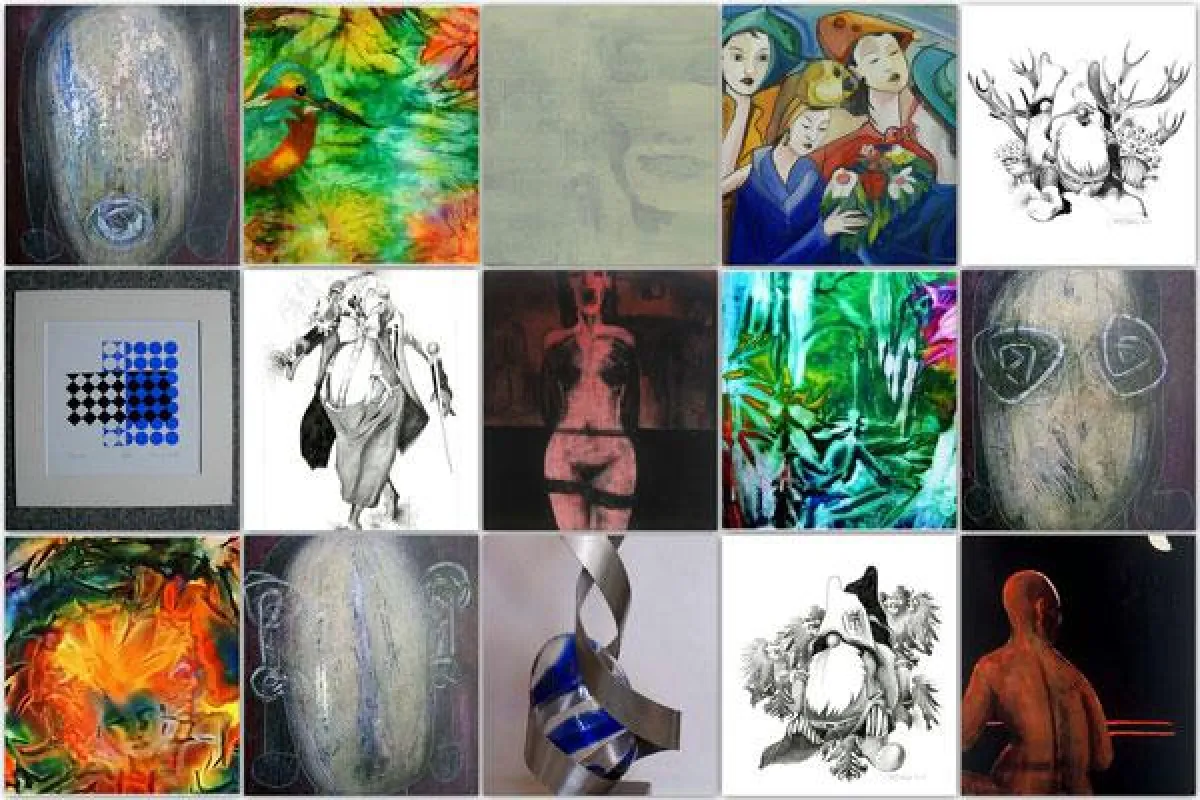 Collage aus Arbeiten von Herbert Bauer, Hannes Neuhold, Nicola Quici, Hanna Scheriau und Herwig Mar