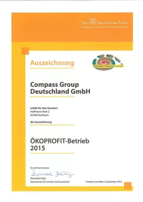 Bild: Aktiver Beitrag zum Schutz der Umwelt: Compass Group Deutschland erneut als „Ökoprofit®-Betrieb“ ausgezeichnet