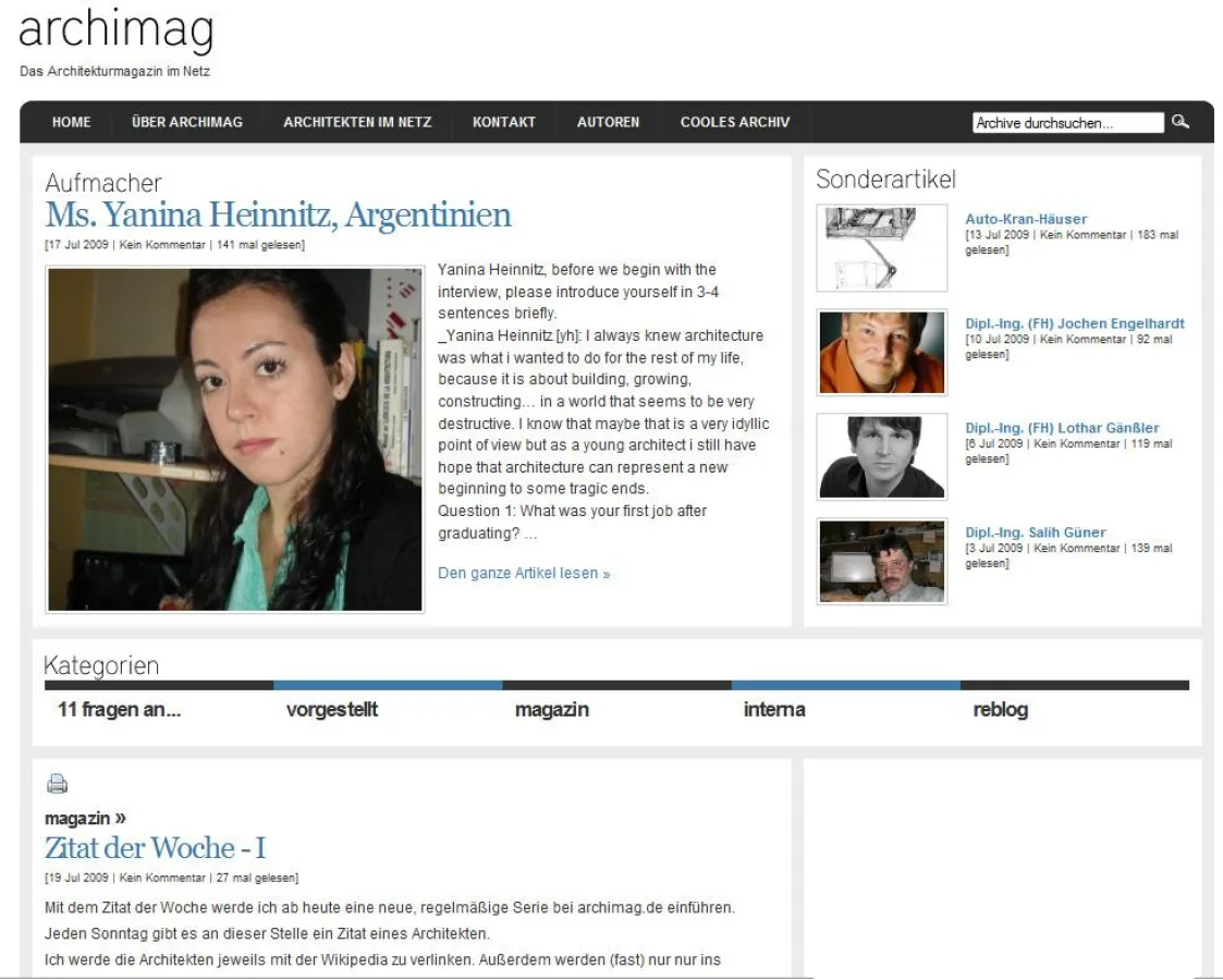 Die Startseite von archimag.de