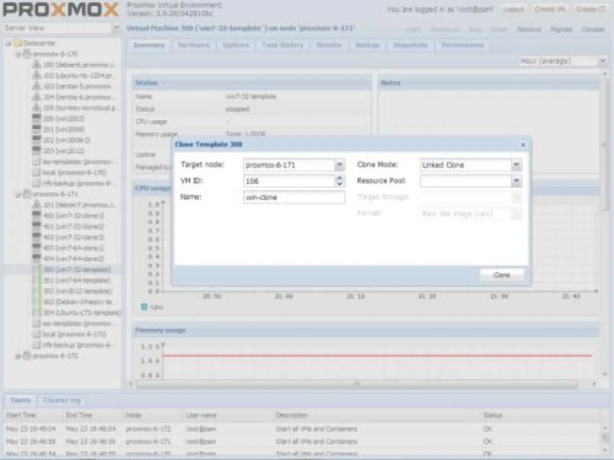 Proxmox VE V3.0 mit VM Template und Klon-Funktion